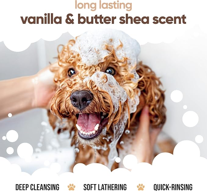 Buddycare Vanilla & Shea Butter Dog Shampoo - (33.8oz) Itch Relief & Dog Shampoo Sensitive Skin Care, Dog Shampoo and Conditioner, Premium Dog Grooming Supplies for All Breeds