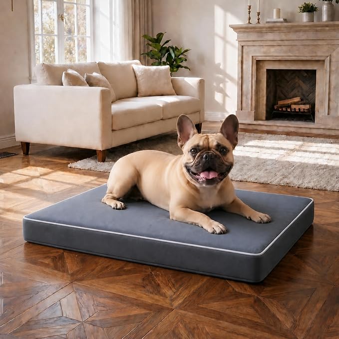 Orthopedic Dog Mat, 100% Waterproof 28D Foam Bed, Washable | High-density egg-crate foam, Short Plush, Sherpa Fleece, Orthopedic Joint Support, Machine Washable