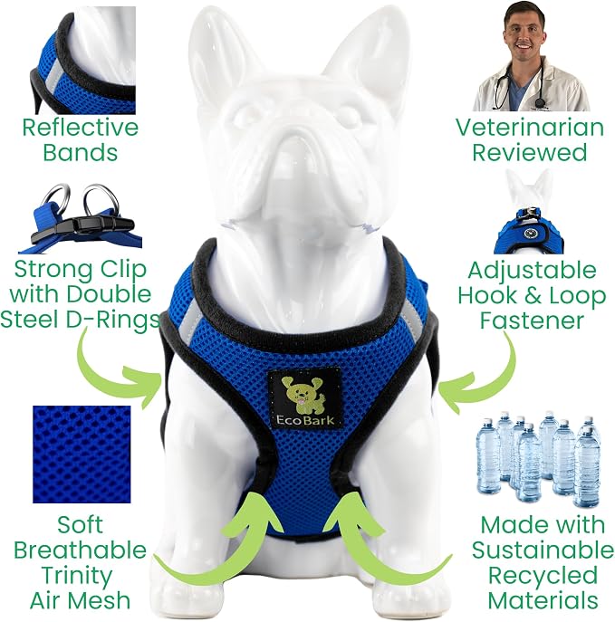 EcoBark Step in Dog Harness - Luxury Soft Mesh Harnesses for Dogs Under 26 lbs - Reflective, Comfortable & Secure Halter Pet Vest (Royal Blue, XL)