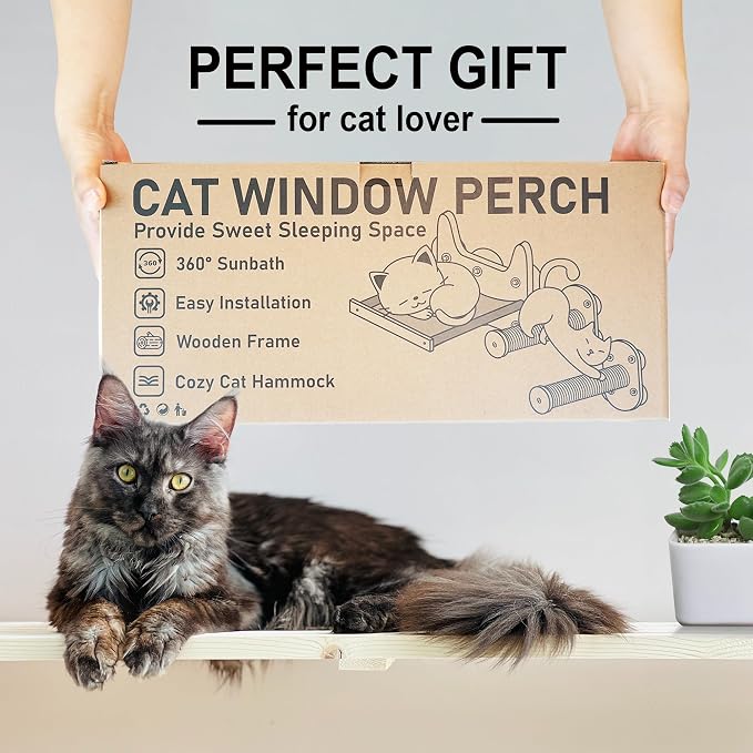 Cozy Cat Window Perch with 2 Pack of Sisal Window Shelves | Cat Window Hammock for Indoor Cats，Strong Suction Cups, Easy Install，for Sunbathing, Napping & Overlooking