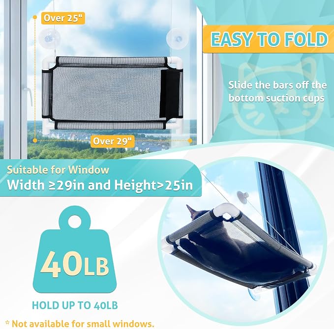 UCINNOVATE Cat Window Perch, Cat Hammock Hanging Bed for Kitty, Resting Pet Bed, Indoor Mounted Kitten Perch, Sunbath Shelf with Strong Suction Cup