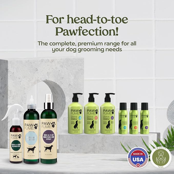 PAWFUME Skin & Coat Detangler Spray for Dogs, 4-Pack | Soothe dry itchy coats with non-toxic chamomile & oat formula, fatty acids & vet-certified Dog Detangler Spray Dematting care