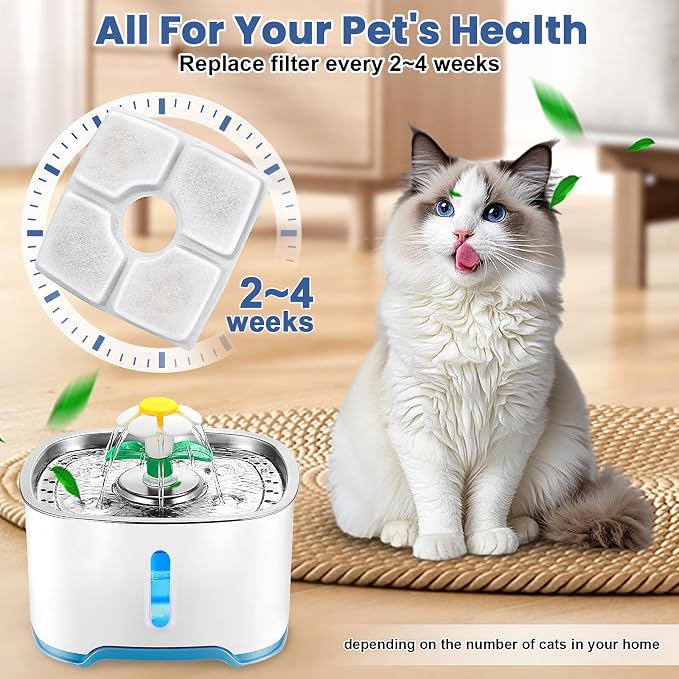 Cat Water Fountain Filter Replacement, 8 Pack Cat Fountain Filters Compatible with Square 84oz/2.5L Automatic Pet Fountain Dog Water Dispenser, 3 Filtration System Replacement Pet Filters
