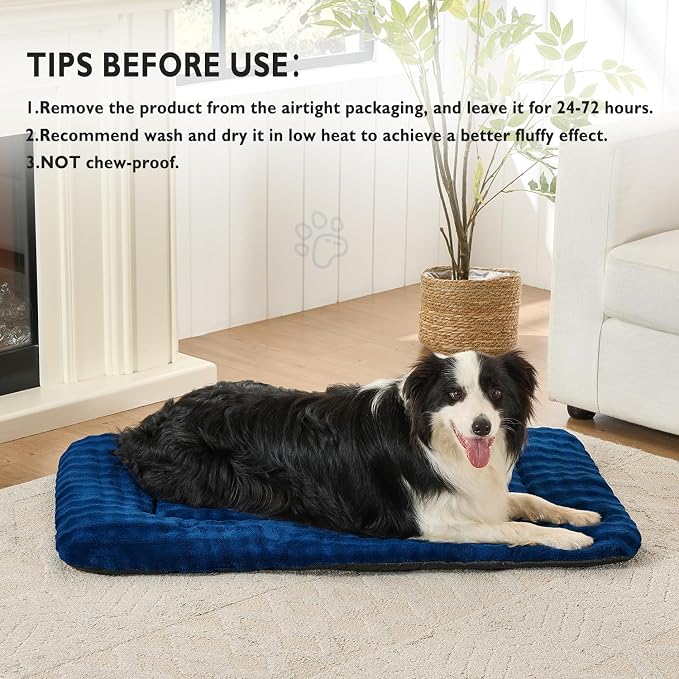Dog Bed Mat Crate Pad for Large Dogs, Navy Blue, 36"x 23" | Washable Soft Pet Sleeping Mat, Anti-Slip Kennel Pad with 3D Bubble Pattern
