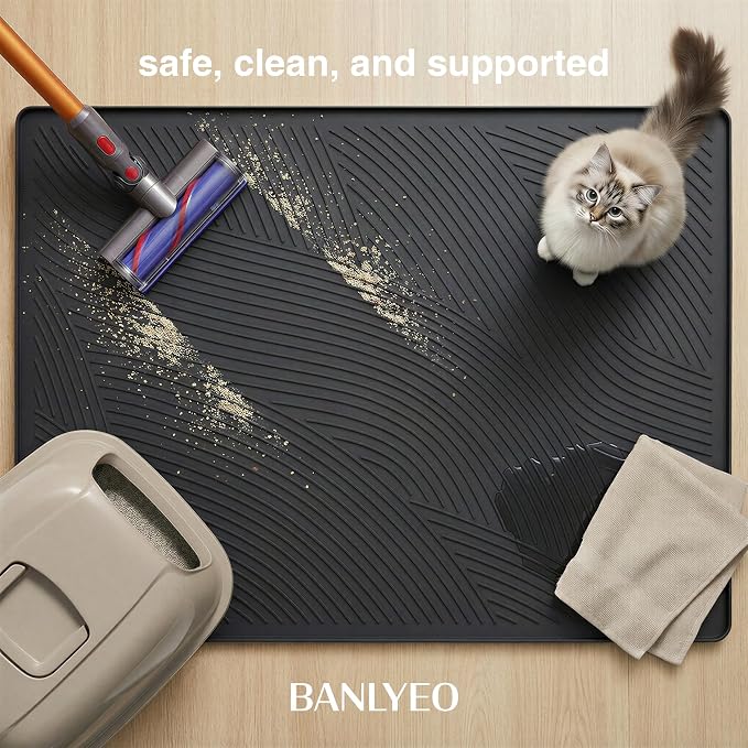 Cat Litter Box Mat - L Large Size 34 x 22 in, Water Proof, Kitty Litter Trapping Mat, Easy to Clean, Scatter Control, Odorless, Pet Supplies for Indoor Cats, Dark Gray