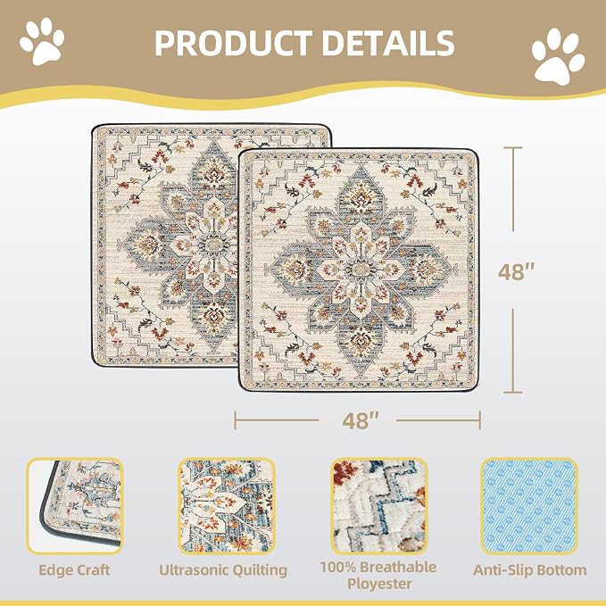 SCLOSE Washable Pee Pads for Dogs Large 2 Pack, 48" x 48" Reusable Puppy Pads Waterproof Dog Rugs, Super Absorbent, Leakproof, Dog Crate Pad, Playpen Mat, Whelping Pads, White Medallion