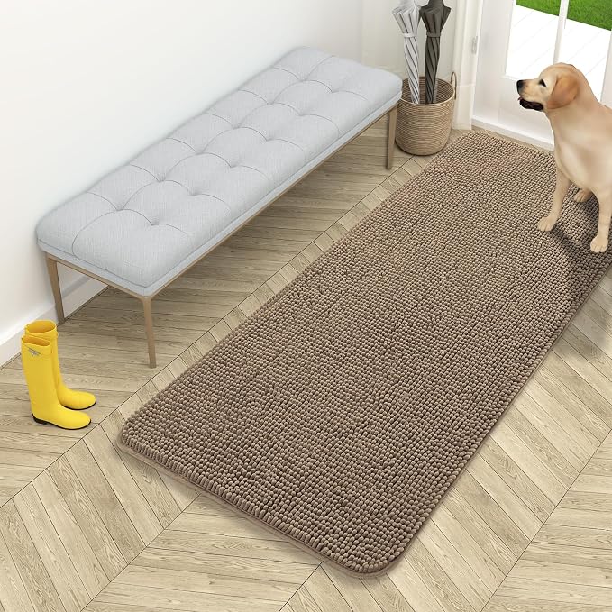 OLANLY Dog Door Mat for Muddy Paws 54x24, Super Absorbent Chenille Mud Mat | Tan, Absorbs Moisture and Dirt, Non-Slip Machine Washable Doormat, Quick-Drying Indoor Entryway Floor Carpet for Dogs