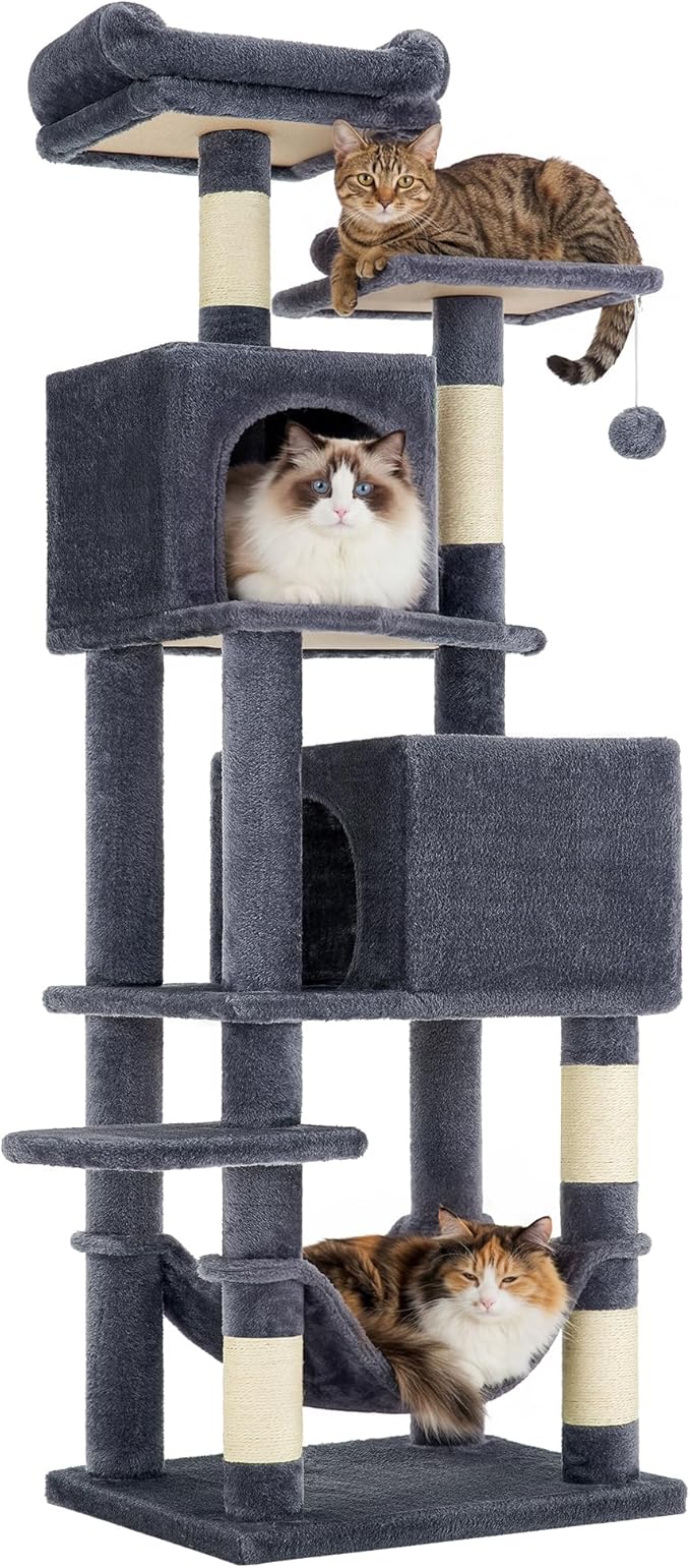 SONGMICS HOME Cat Tree for Indoor Cats, Multi-Level Cat Tower with Sisal Scratching Posts, Hammock and Condo, Dark Gray