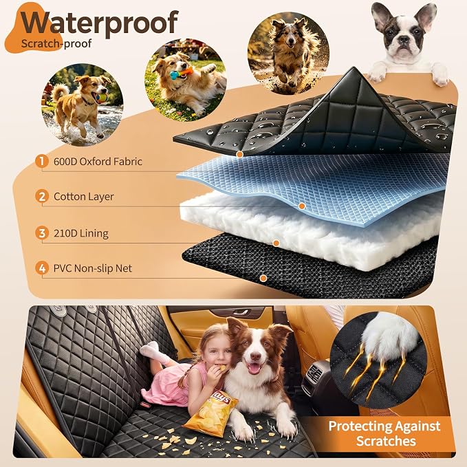 Yuntec Pet Car Seat Cover Back Seat Cover for Dogs Waterproof Dog Car Seat Cover Protector Scratchproof Durable Rear Seat Cover fits Middle Armrest for Cars Suvs Truck (57” Width) - Black
