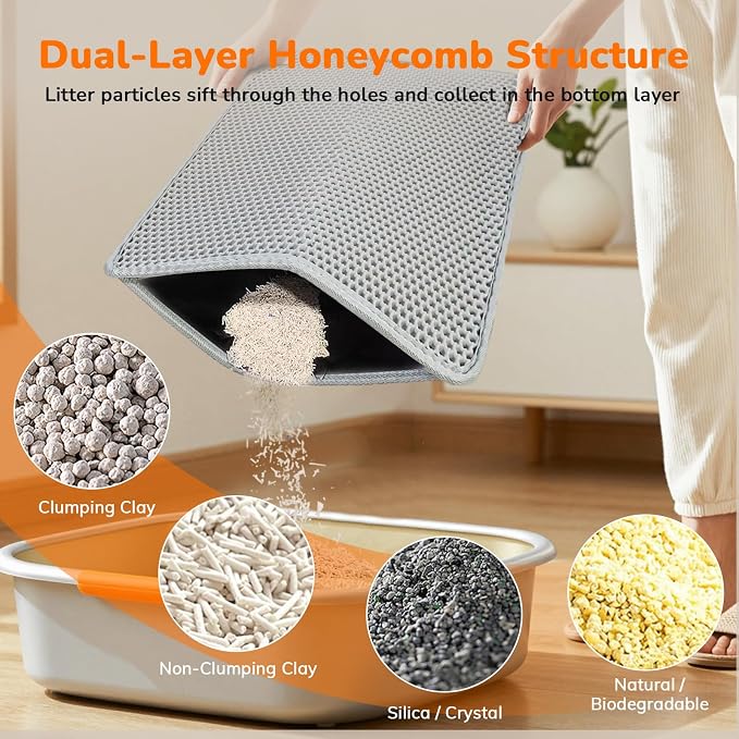 Cat Litter Mats (3-Pack) 24" x 18", Litter Box Mat, Non-Slip Waterproof Litter Mat with Honeycomb Trapping Layer, Easy Clean Leakproof Litter Matt, Soft EVA Durable Anti-Scratch Kitty Litter Mat