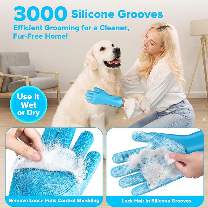 6PCS Grooming & Bath Supplies for Dogs, Cats | Dog Washing Gloves | Dog Bath Brush | Dog Shower Brush | Pet Grooming Gloves | Dog Grooming kit | Pet Supplies for Showerhead & Sprayer (Light Blue)
