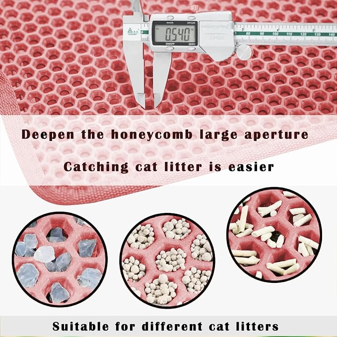 HCY&WLD Cat Litter Mat, Honeycomb Double Layer Litter Trapping Mat | Safe Materials, Soft on Paws, Waterproof Urine Proof Non-Slip, Protects Floors, Less Waste, Easy to Clean, Pink, 30" x 22"