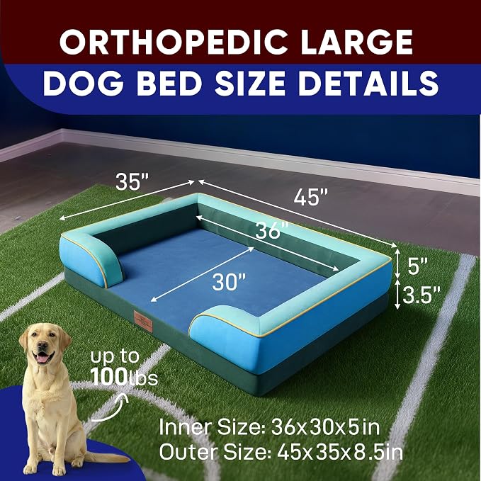 Comfort Expression Orthopedic Dog Bed for Extra Large Dogs with Bolster | Waterproof Dog Couch Bed with Washable Cover & Non-Slip Bottom, Supportive Egg Crate Foam XL Pet Bed, 45x35 Inch