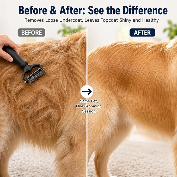 Double-Sided Pet Grooming Rake, 4-in-1 Professional Pet Grooming Kit, Deshedding and Dematting Tool for Dogs and Cats, Ideal for Long & Short Haired Pets (Black Kit 4PCS)