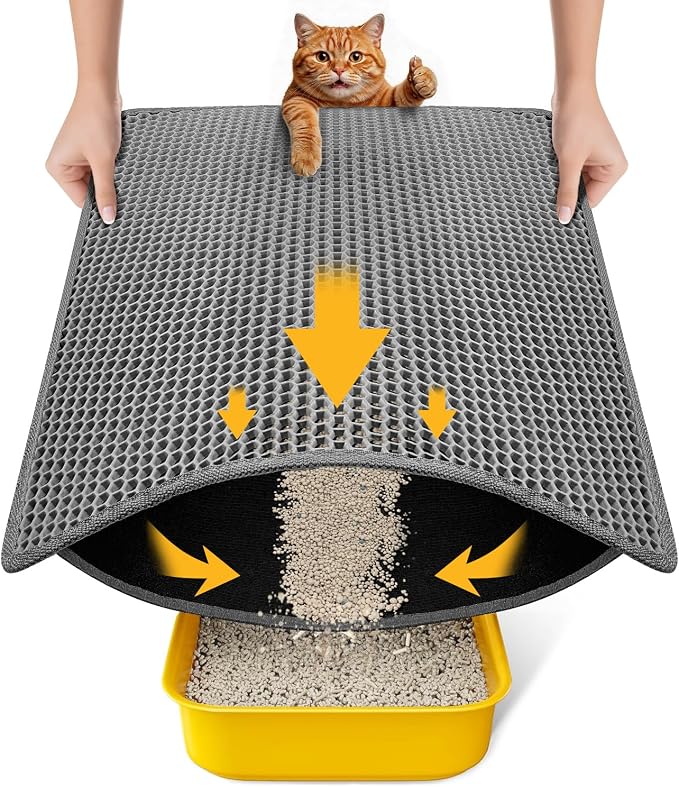 Cat Litter Mat, Upgrade Super Waterproof Back Layer Litter Box Mat, Non Slip, Durable, Soft on Paws Kitty Trapping Matt (24"x18", Gray)