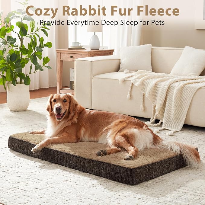 JOEJOY Orthopedic Dog Bed for Small Dogs, Washable Dog Crate Bed Small Sized with Removable Cover, Egg Memory Foam Pet Beds, Brown, 23"x17"