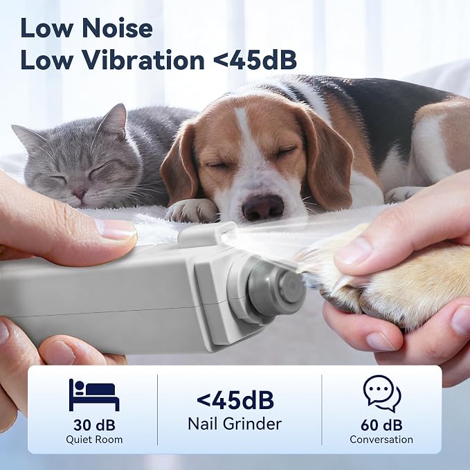 2-in-1 Quiet Electric Pet Nail Clipper & Grinder with Light for Dogs Cats (Gray) | Dual LED Lights,3-Speed Grinder,Nail Clipping Splash Guard,Type-C Rechargeable,Quiet Design for Anxious Dogs & Cats
