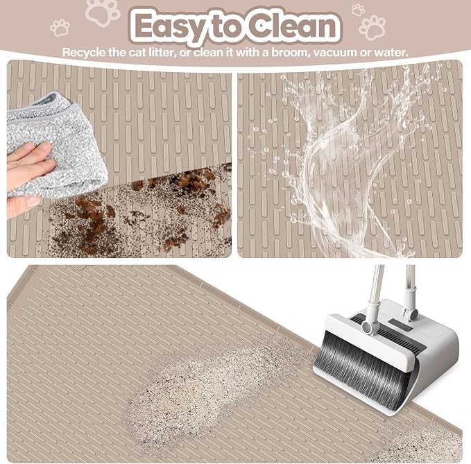 Silicone Cat Litter Mat for Litter Box 40”x28” Large Cat Mat, Khaki | Waterproof, Non-Slip, Leak-Proof Rug Mat with Lip, Easy to Clean, Extra Large Litter Catcher Mat for Floor