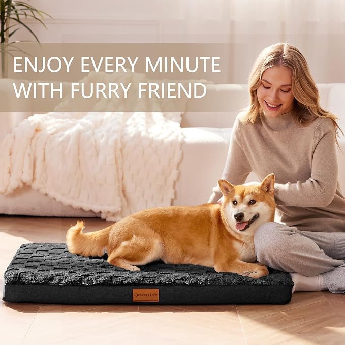 Patas Lague Orthopedic Large Dog Bed Washable Pet Crate Mat 56''X40'' Black | Egg-Crate Foam Dog Couch For Large Sized Dogs, Waterproof Removable Cover, Soft Pet Bed With Nonskid Bottom