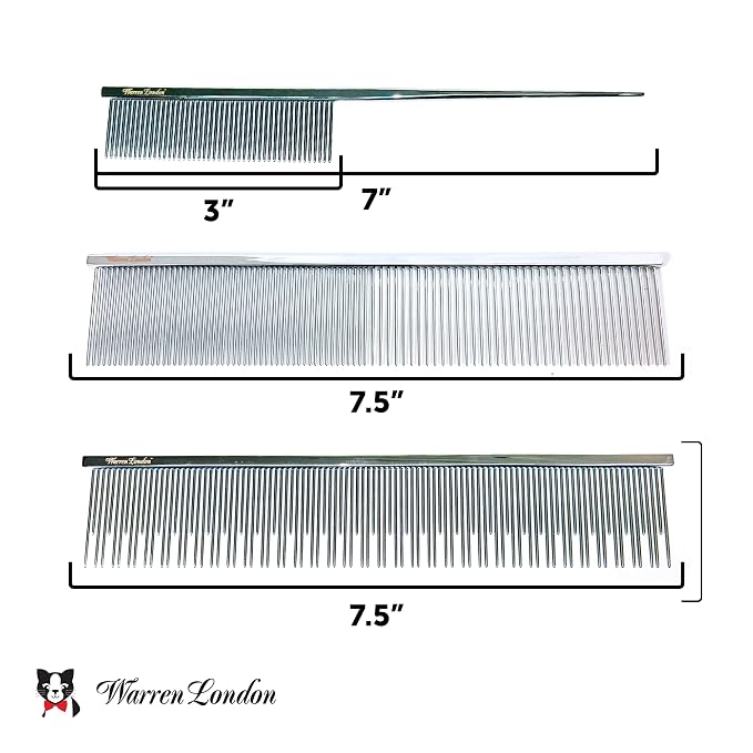 Warren London Cool Cat Greyhound Style Comb – 7.5" Professional Copper Cat Grooming Comb with Fine & Coarse Teeth, Rounded Pins for Detangling/Sensitive Skin, Deshedding & Dematting