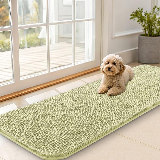 OLANLY Dog Door Mat for Muddy Paws 59x20, Super Absorbent Chenille Mud Mat | Vanilla, Absorbs Moisture and Dirt, Non-Slip Machine Washable Doormat, Quick-Drying Indoor Entryway Floor Carpet for Dogs