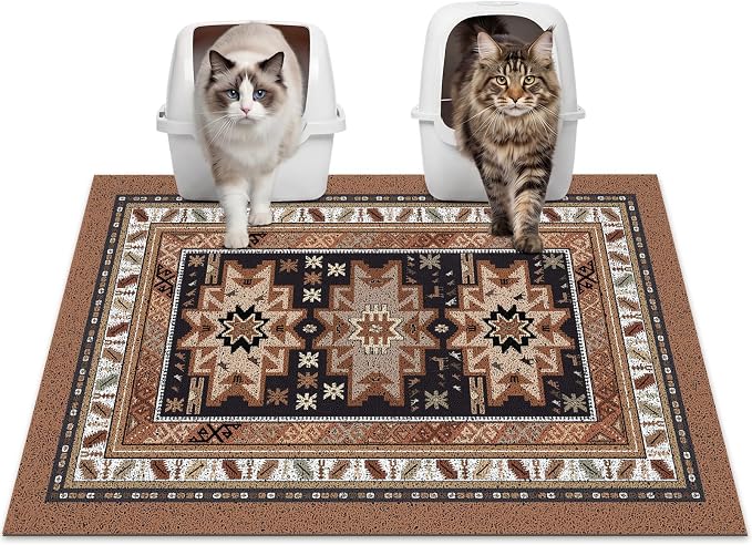 Glittme Cat Litter Mat with Non-Slip Bottom Litter Box Mat 33"X22" Litter Trapping Mat Easy to Clean Washable Cat Food Mat for Kitty,L