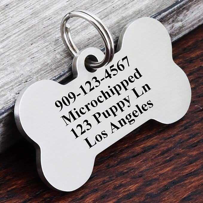 Ultra Joys Personalized Dog and Cat Tags - Stainless Steel, Custom Engraving Front and Back, Bone Tag Mountain Design, Silver Small