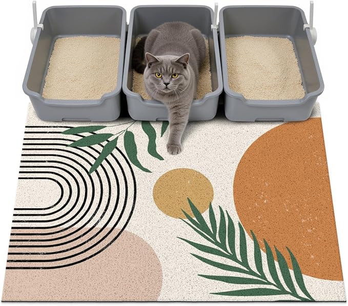 Cat Litter Mat Litter Trapping Mat, 40"x30" Waterproof Urine Proof Litter Box Mat Catcher Mat Non-Slip Washable for Kitty Kitten, Orange