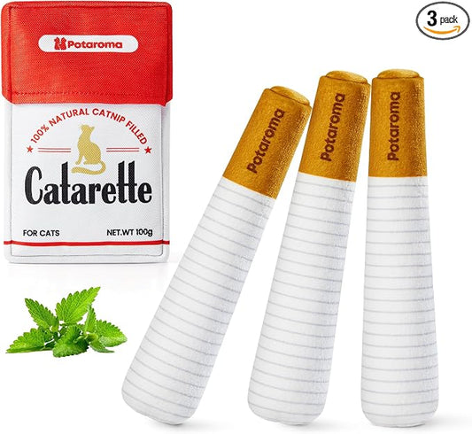 Potaroma 3-Pack Catnip Cat Toys, 15,000mg A+ Pure Kitten Kickers | Funny plush sticks for indoor cats to chew, hug, wrestle and bat; cute for kittens and bored adult cats.