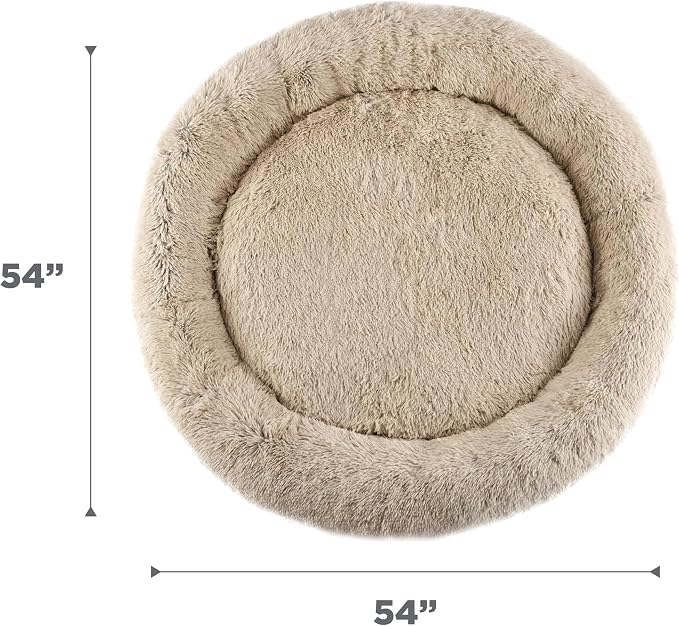 Best Friends by Sheri The Original Calming Donut Dog Bed – Washable Plush Pet Bed for XXL Breeds up to 210 lbs, Shag Faux Fur, Taupe, XXL (54" x 54")