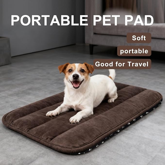 Dog Bed Mat, Reversible Dog Crate Pad with Washable Kennel Mat and Soft Foam, Flat Pet Bed for Dogs & Cats, for Crates Carriers & Travel (Dark Brown, 28" L*16" W*1.5" Th)