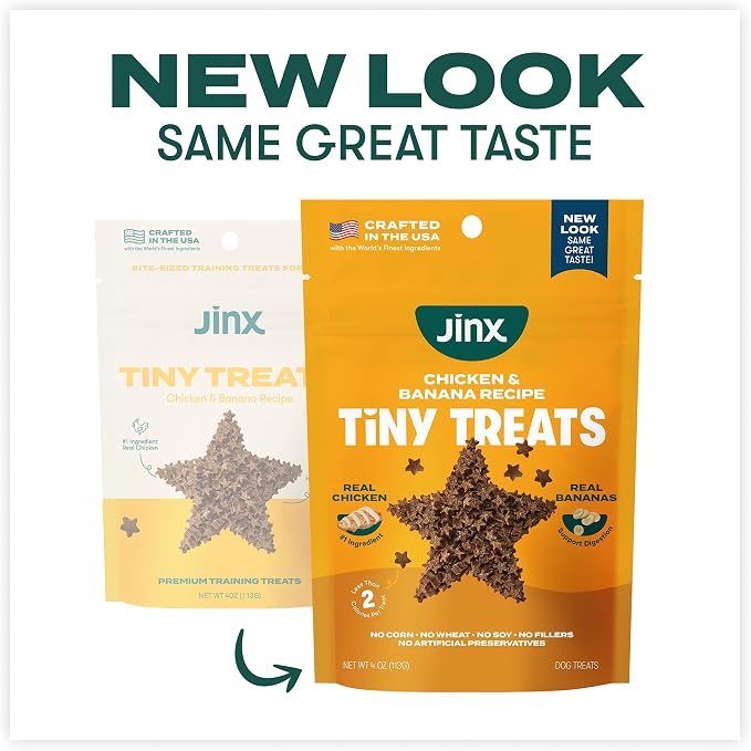 Jinx Chicken & Banana Training Treats for Dogs and Puppies, Low-Calorie, All Natural, Slow-Smoked Real Chicken, No Fillers 4oz, 6 Pack | 6 Pack Healthy Dog Treats Training with Cage Free Chicken, Vitamins for Immunity & No Fillers for Puppies, Adults &...