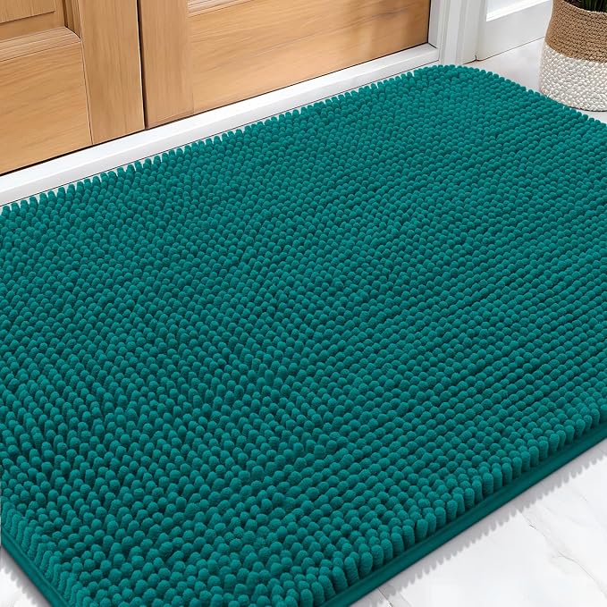 OLANLY Dog Door Mat for Muddy Paws 30x20, Super Absorbent Chenille Mud Mat | Lake Blue, Absorbs Moisture and Dirt, Non-Slip Machine Washable Doormat, Quick-Drying Indoor Entryway Floor Carpet for Dogs
