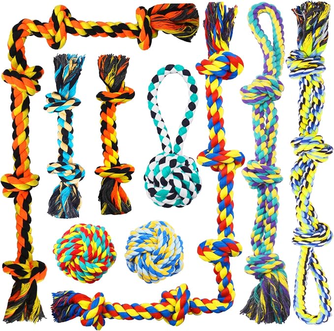 Speedy Panther 9 Pack Large Dog Rope Toys for Aggressive Chewers, 5 Knots Indestructible Chew Toy Kit for Medium Large Dogs, Puppy Teething Tug Toy, Colourful Cotton Dog Rope Toys