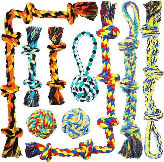 Speedy Panther 9 Pack Large Dog Rope Toys for Aggressive Chewers, 5 Knots Indestructible Chew Toy Kit for Medium Large Dogs, Puppy Teething Tug Toy, Colourful Cotton Dog Rope Toys
