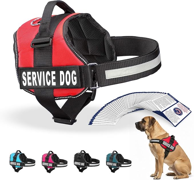 Industrial Puppy Service Dog Vest Harness - Durable & Adjustable Vest for Dog with Reflective Straps, Removable Patches, 50 ADA Cards, Handle & D-Ring, Travel and Daily Use, (Bright Red, XL 30"-39")