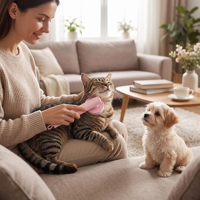 2 Pack Pet Hair Remover Kit Self Cleaning Slicker Brush for Cats Dogs & Electrostatic Grooming Glove One-Click Deshedding Brush Pet Hair Remover for Furniture Couch Clothes(Pink)