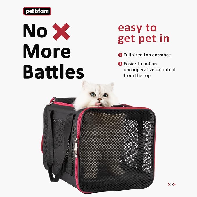 Quick-in Pet Carrier for Cats. 360° Airy Mesh Windows Let Fur-Kids See You & Breath Easy, Reduce Travel Anxiety. Rip-Stop Fabric & Lockable Zips Hug Securely. Washable Pad. Adjustable Shoulder Strap
