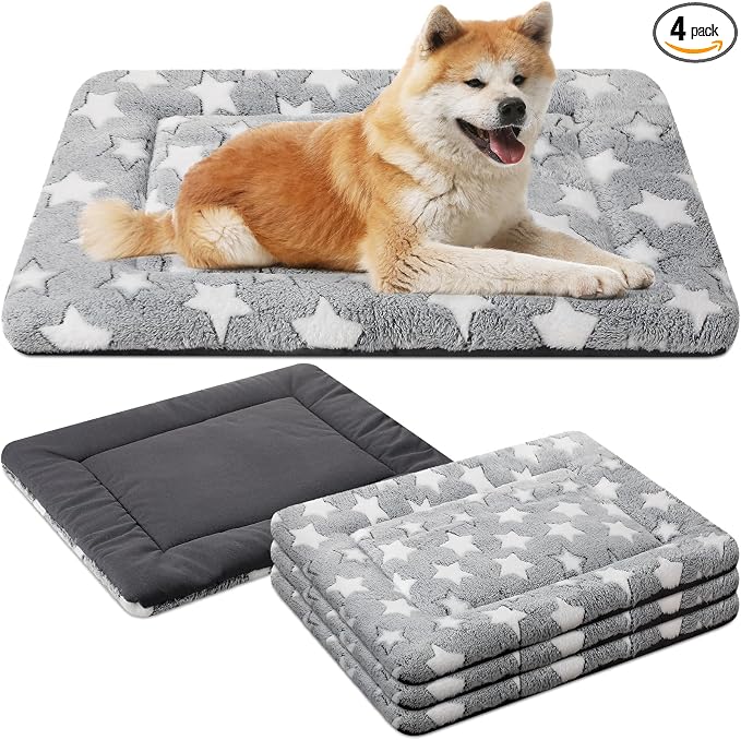4 Pcs Dog Crate Pads Soft Warm,20 x 30 x 1.6 Inch,Star,Gray | Ultra Soft Warm Washable Anti-slip Kennel Bed Mat for Pets,Reversible Replaceable,for Small Medium Large Dogs and Cats