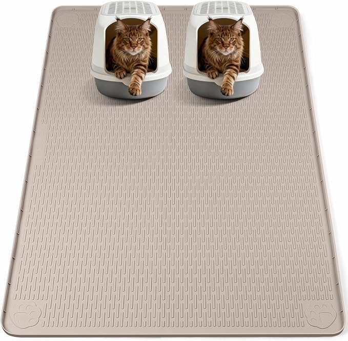 Silicone Cat Litter Mat for Litter Box 57”x40” Large Cat Mat, Khaki | Waterproof, Non-Slip, Leak-Proof Rug Mat with Lip, Easy to Clean, Extra Large Litter Catcher Mat for Floor