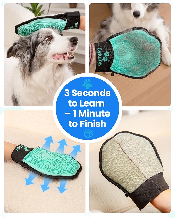 Pet Hair Removal Glove for Dogs & Cats, 2-Pack Grooming Gloves | 2-in-1 Double-Sided Design, Electrostatic Hair Remover for Clothes & Furniture + Silicone Brush for Deshedding Dogs & Cats