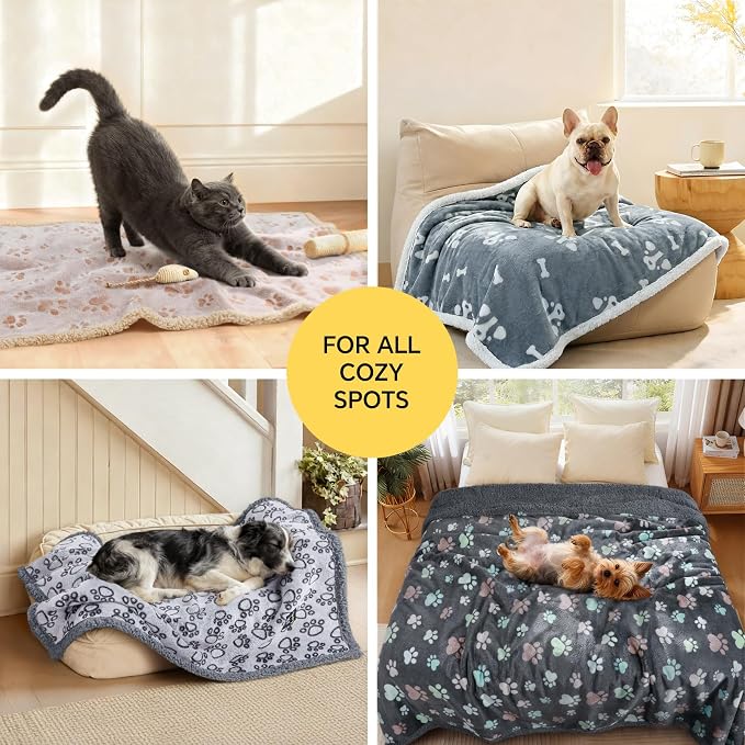 Luciphia Waterproof Pet Blankets for Couch Sofa Bed Cover Cat Liquid Pee Proof Washable Soft Fluffy Large Dog Blanket Reversible Furniture Protection Puppy Grey Bone Thicken Large（65" x 57"）