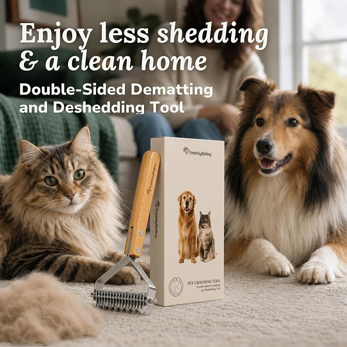 Dematting Comb for Cats and Dogs, Deshedding Tool and Undercoat Rake | Double-Sided Deshedding Tool Gently Detangles Matted Fur and Removes Loose Undercoat for Easier Grooming