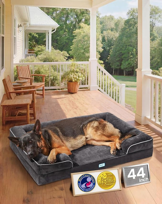 OhGeni Orthopedic Dog Bed Couch Big Cat Sofa for Extra Large Sized Pets with Memory Foam, Machine-Washable Waterproof Removable Cover, Soft Comfortable Fabric, 44-inch (Black)