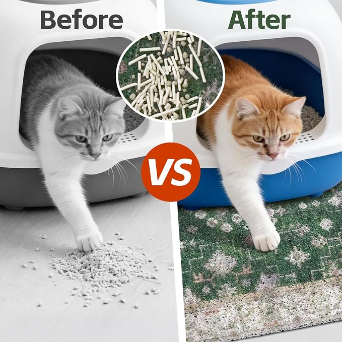 Cat Litter Mat Litter Trapping Mat, 24"x15" Waterproof Urine Proof Litter Box Mat Catcher Mat Non-Slip Washable for Kitty Kitten, Green