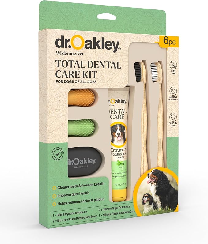 Dr. Oakley Dental Toothbrush Kit for Dogs & Cats - Finger Brush for Small Pets and Soft Brushes for Large or Older Natural and Safe Mint Flavor