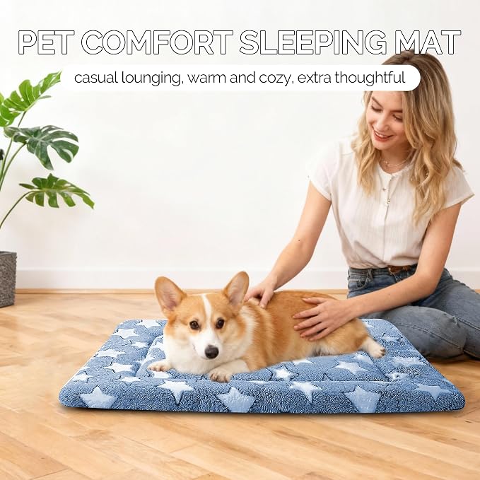 Dog Bed Mat - Dog Crate Pad - Reversible Mat for Pet Comfort - Soft Bed Crate Pads with Dual-Sided Design for All Seasons(Dark Blue Stars, 24" L*18" W*1.5" Th)