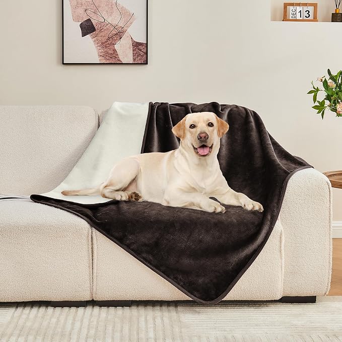 Waterproof Blanket 60"x80" for Adults, Reversible Waterproof Bed Cover for Dogs Cats Pets, Soft Leakproof Blanket for Bed Couch Sofa Furniture Protector, Brown/Off White