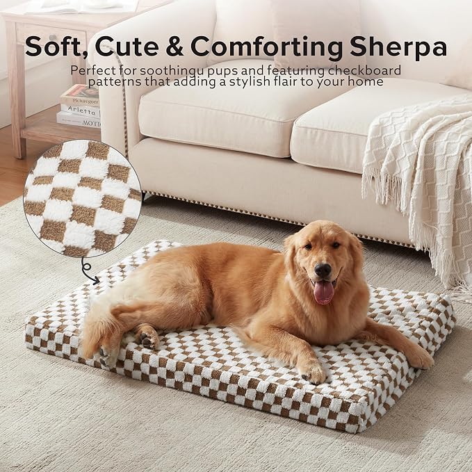 JOEJOY Dog Bed for Medium Dogs, Large Orthopedic Dog Bed with Removable Washable Cover, Cute Modern Plush & Memory Egg Crate Foam Dog Bed, 30 x 20 inch, Brown