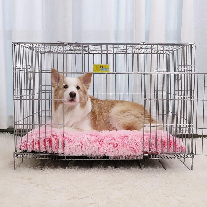 Large Dog Bed Pink, Washable Crate Pad 36", Plush Pet Mats for Sleeping | Ultra Soft Cozy, Machine Washable, Anti-Slip Bottom, Kennel Pad 35*23", Easy to Care, Girl Princess